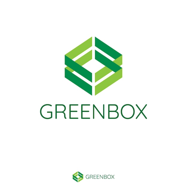 Abstract double green arrow make box shape. Logo Template with flat style for healthy, vegan, medical product or services brand.