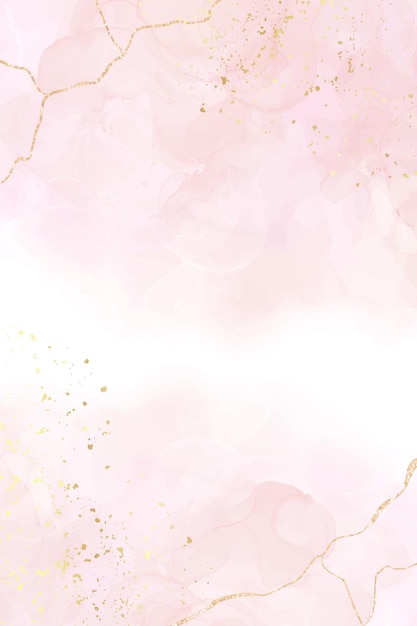 Abstract dusty blush liquid watercolor background with golden crackers