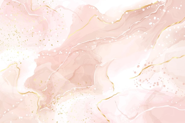 Abstract dusty rose blush liquid watercolor background with gold dots and lines