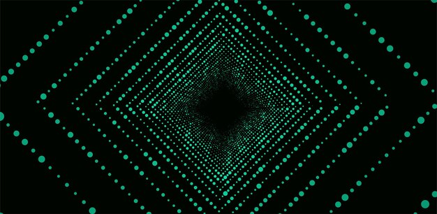 Vector abstract dynamic green wireframe tunnel on dark background deep wave wormhole futuristic particle flow vector illustration