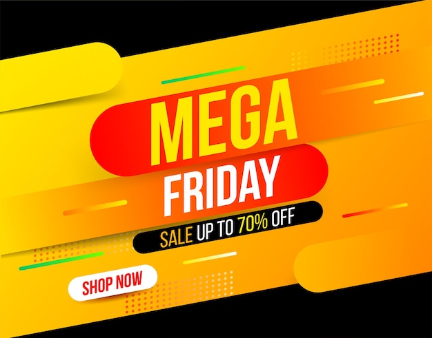 Abstract dynamic Mega Friday banner in bright yellow gradient color for sales and discounts