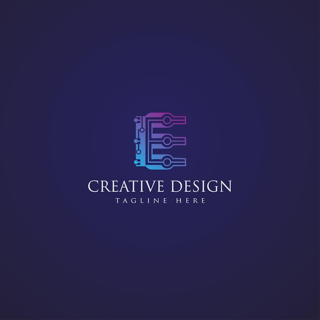 Abstract e tech circuit logo design