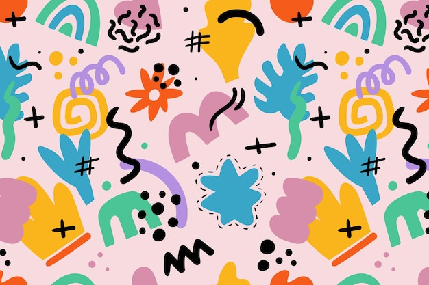 Abstract eamless pattern with colorful hand drawn doodle organic shapes Vector illustration