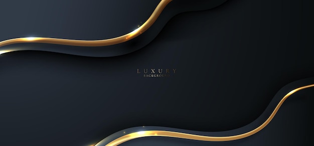 Abstract elegant blue wave curved shape background with 3D golden line Luxury style Vector graphic illustration