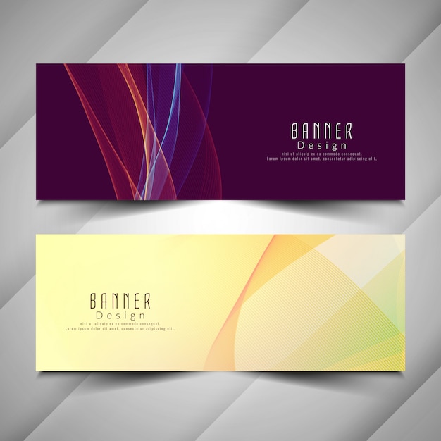 Abstract elegant colorful wavy banners set