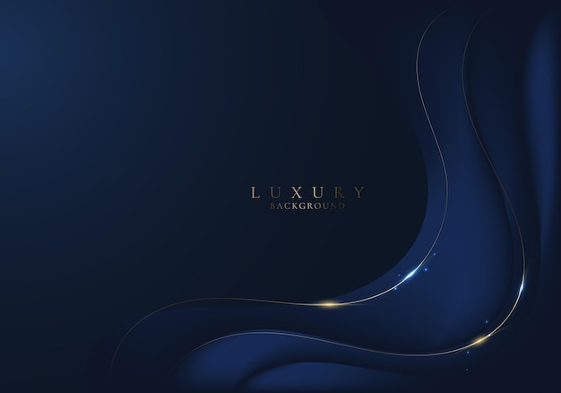 Abstract elegant dark blue wavy curve shape background with golden lines and lighting Luxury style Vector illustration