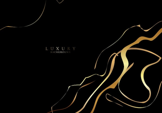 Abstract elegant golden liquid smooth ink lines on black background