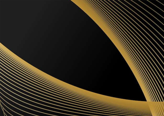 Abstract elegant template black and gold line overlapping dimension on dark background luxury style. Abstract stripes golden lines on black background