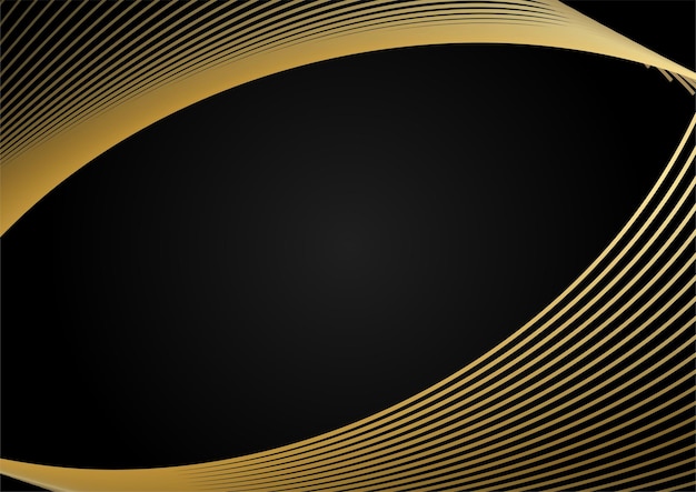 Abstract elegant template black and gold line overlapping dimension on dark background luxury style. Abstract stripes golden lines on black background