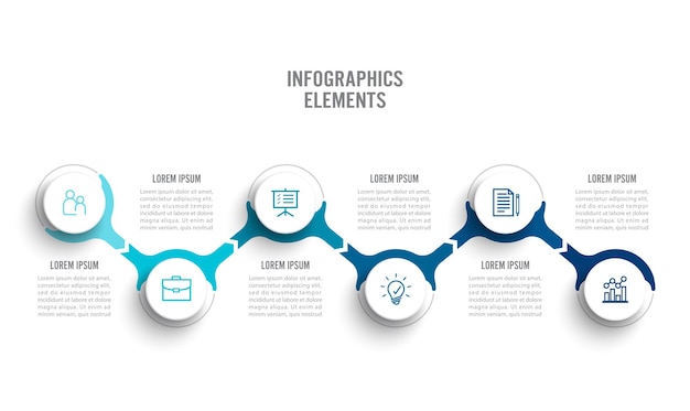 Abstract elements of graph infographic template with label, integrated circles. Business concept with 6 options. For content, diagram, flowchart, steps, parts, timeline infographics, workflow layout.