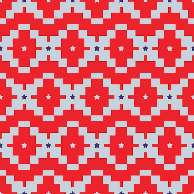 Abstract Ethnic Ikat Style Pixel Geometric Seamless Pattern Stars Squares Trendy Fashion Colors