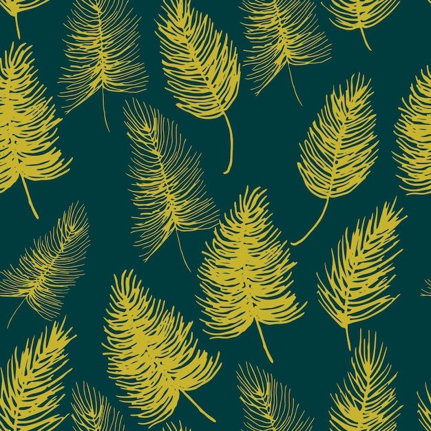 Abstract exotic plant seamless pattern on green background Gold leaf wallpaper