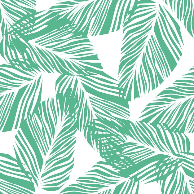 Abstract exotic plant seamless pattern on white background. Tropical pattern, palm leaves seamless floral background. Green leaf wallpaper. Vector illustration