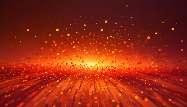 Vector abstract explosion of light particles in warm orange and red tones radiating from a central point creating a sense of energy and movement