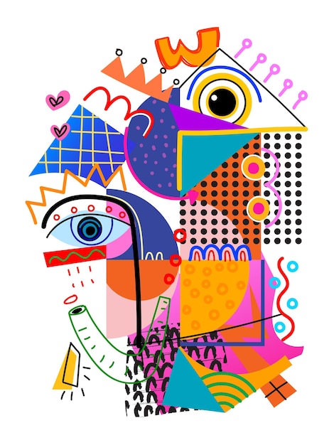 Vector abstract face portrait geometric shapes doodle line art vector illustration art print design