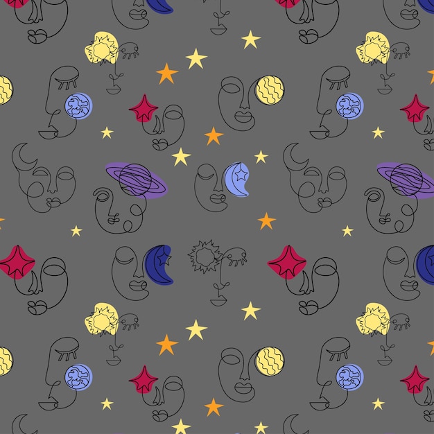 Abstract faces seamless pattern celestial pattern