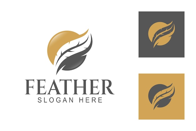 Abstract feather ink with circle shape for signature law Writer notary feather pen logo template