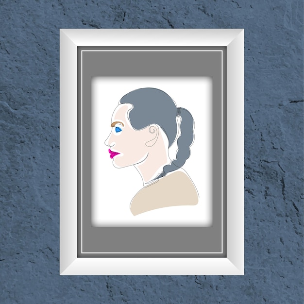 Vector abstract female portrait with one line in profile layout of a painting or poster for interior design