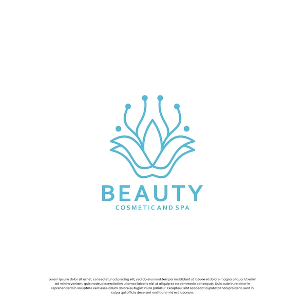 Abstract and feminine flower lotus logo design with line art style