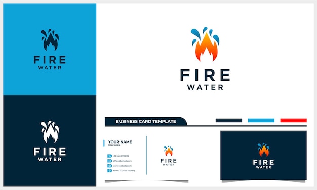 Abstract fire and water logo design concept with business card template