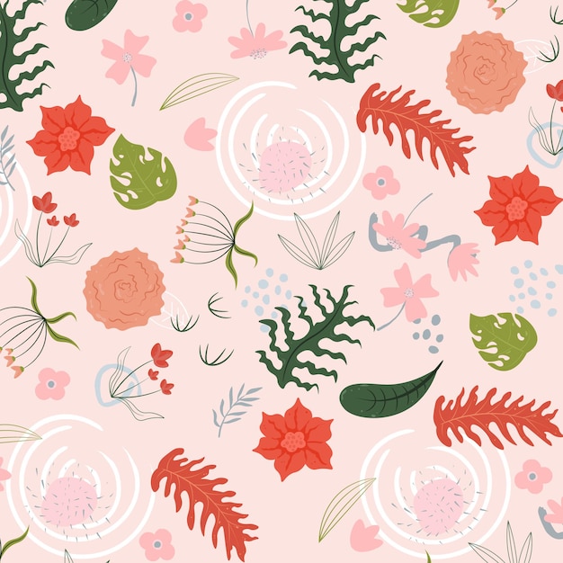 Abstract flat hand draw floral pattern background. Vector illustration.