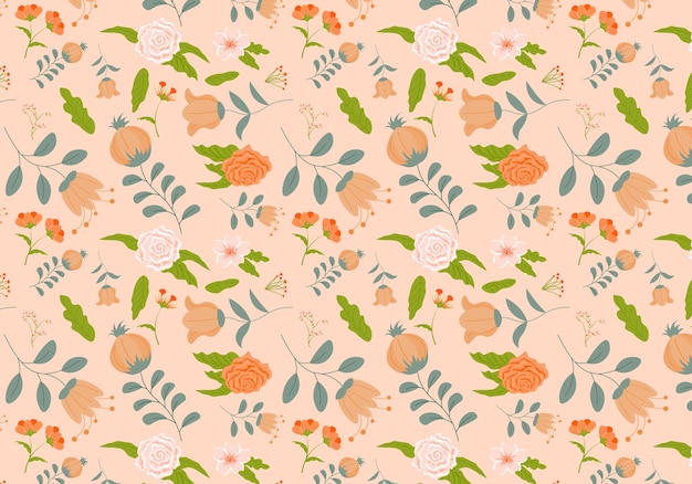 Abstract flat hand draw floral pattern background. Vector illustration.