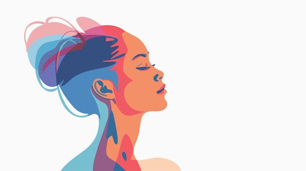 Abstract Flat Vector of Female Profile on White Background