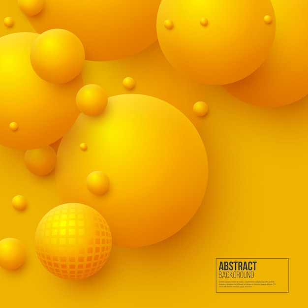 Vector abstract floating spheres background. 3d yellow balls.