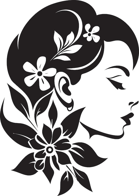 Abstract Flora Fusion Black Artistic Face Emblem Elegant Botanical Glamour Vector Woman Icon