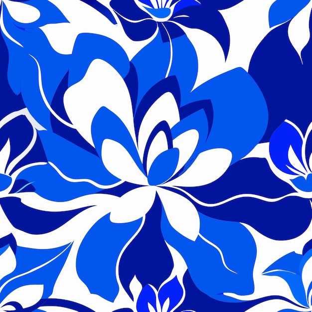 Abstract Floral Art Blue and White Blooms in a Modern Twist