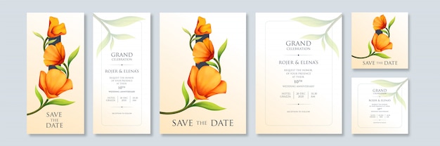 Abstract floral art simple invitation template with variable sizes