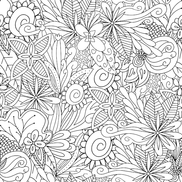 Abstract Floral Flower Doodle Art Seamless Pattern Design