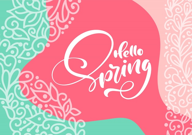 Abstract floral greeting card with text Hello Spring