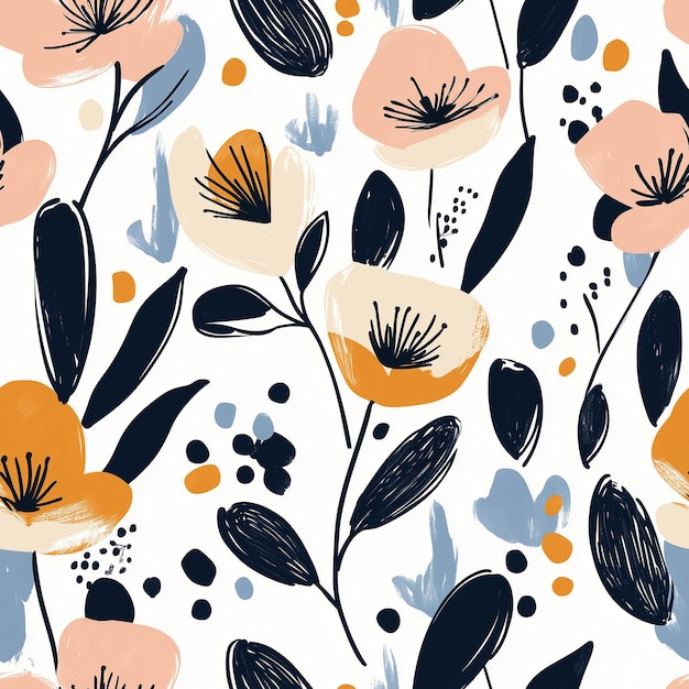 Vector abstract floral handdrawn pattern design