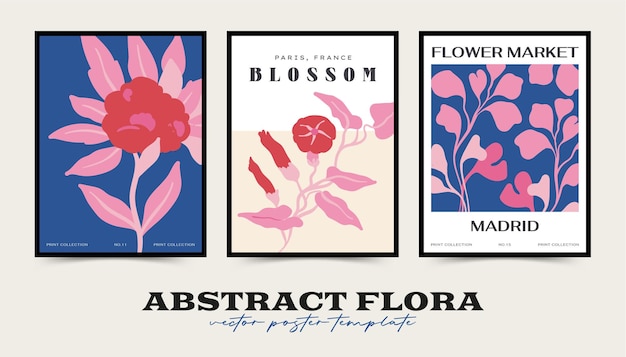 Abstract floral posters template collection Modern trendy Matisse minimal style