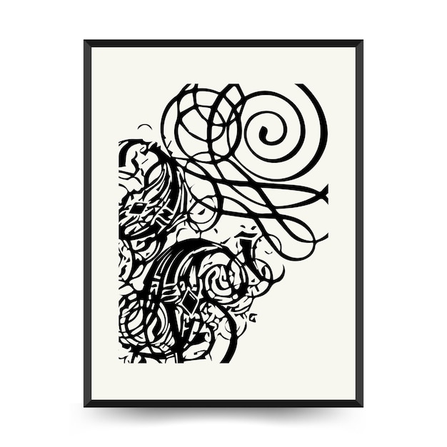 Abstract floral posters template. Modern Botanical trendy black style. Vintage flowers. Ink wall  ar