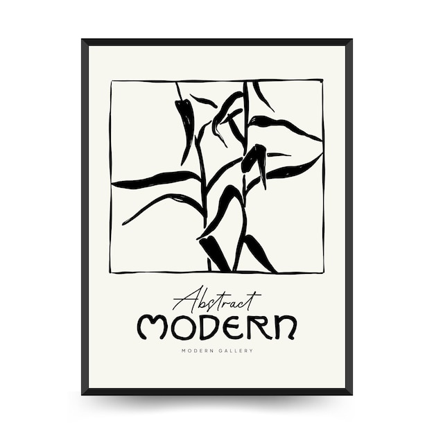 Abstract floral posters template. Modern Botanical trendy black style. Vintage flowers. Ink wall  ar