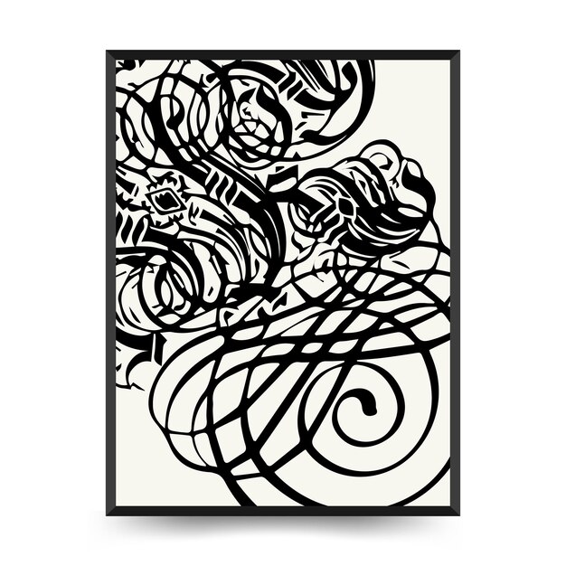 Abstract floral posters template. Modern Botanical trendy black style. Vintage flowers. Ink wall  ar