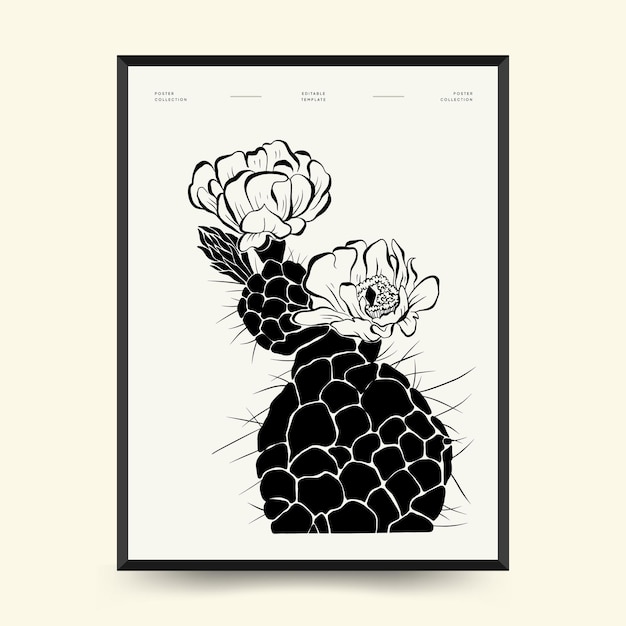 Abstract floral posters template. Modern Botanical trendy black style. Vintage flowers. Ink wall art