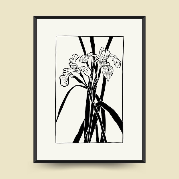 Abstract floral posters template. Modern Botanical trendy black style. Vintage flowers