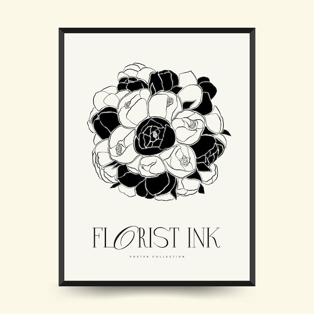 Abstract floral posters template. Modern Botanical trendy black style. Vintage flowers.