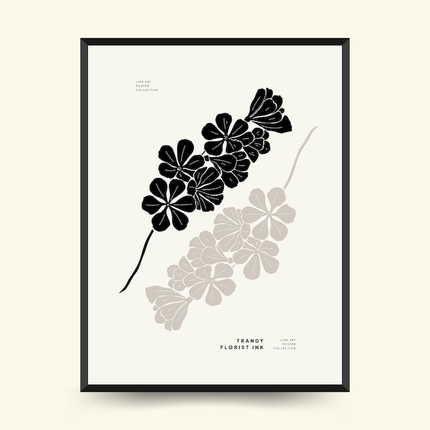 Abstract floral posters template. Modern Botanical trendy black style. Vintage flowers.