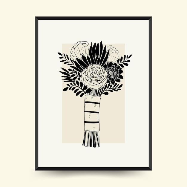 Abstract floral posters template. Modern Botanical trendy black style. Vintage flowers.