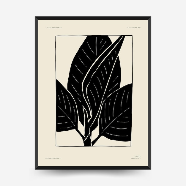 Abstract floral posters template. Modern Botanical trendy black style. Vintage flowers.