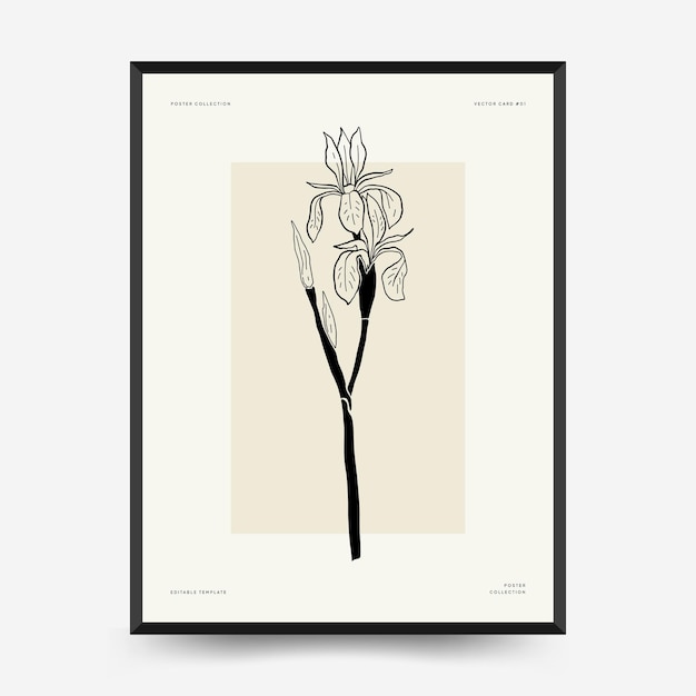 Abstract floral posters template. Modern Botanical trendy black style. Vintage flowers.