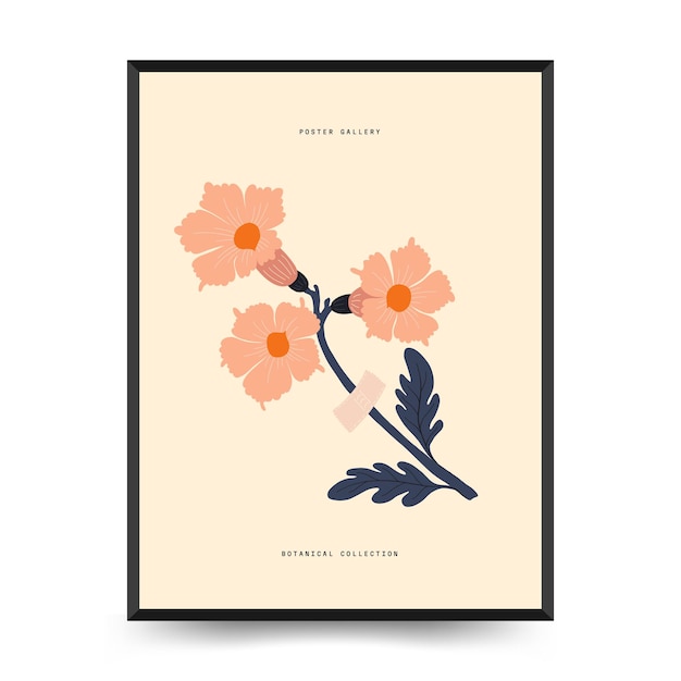 Abstract floral posters template Modern trendy Matisse minimal style Groovy Hand drawn design