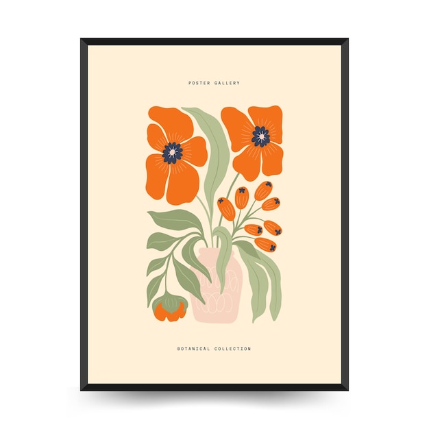 Abstract floral posters template Modern trendy Matisse minimal style Groovy Hand drawn design