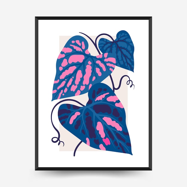 Abstract floral posters template Modern trendy Matisse minimal style Pink and blue colors Hand drawn design for wallpaper wall decor print postcard cover template banner