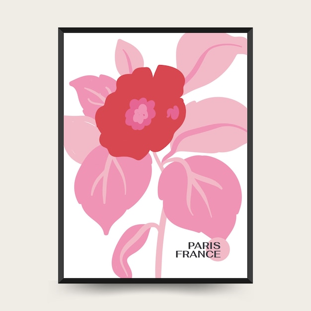 Abstract floral posters template Modern trendy Matisse minimal style Pink and blue colors