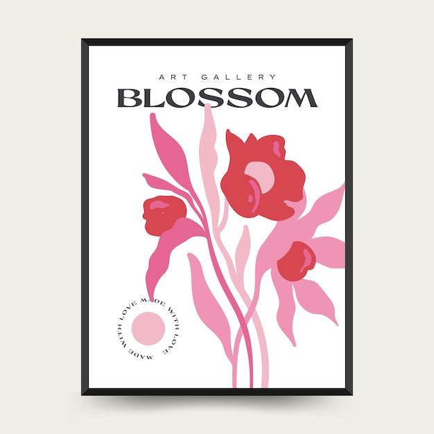 Abstract floral posters template Modern trendy Matisse minimal style Pink and blue colors